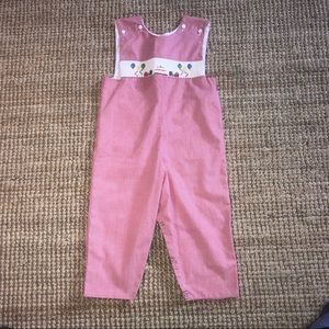 4t boys Be Mine birthday smocked red check overall